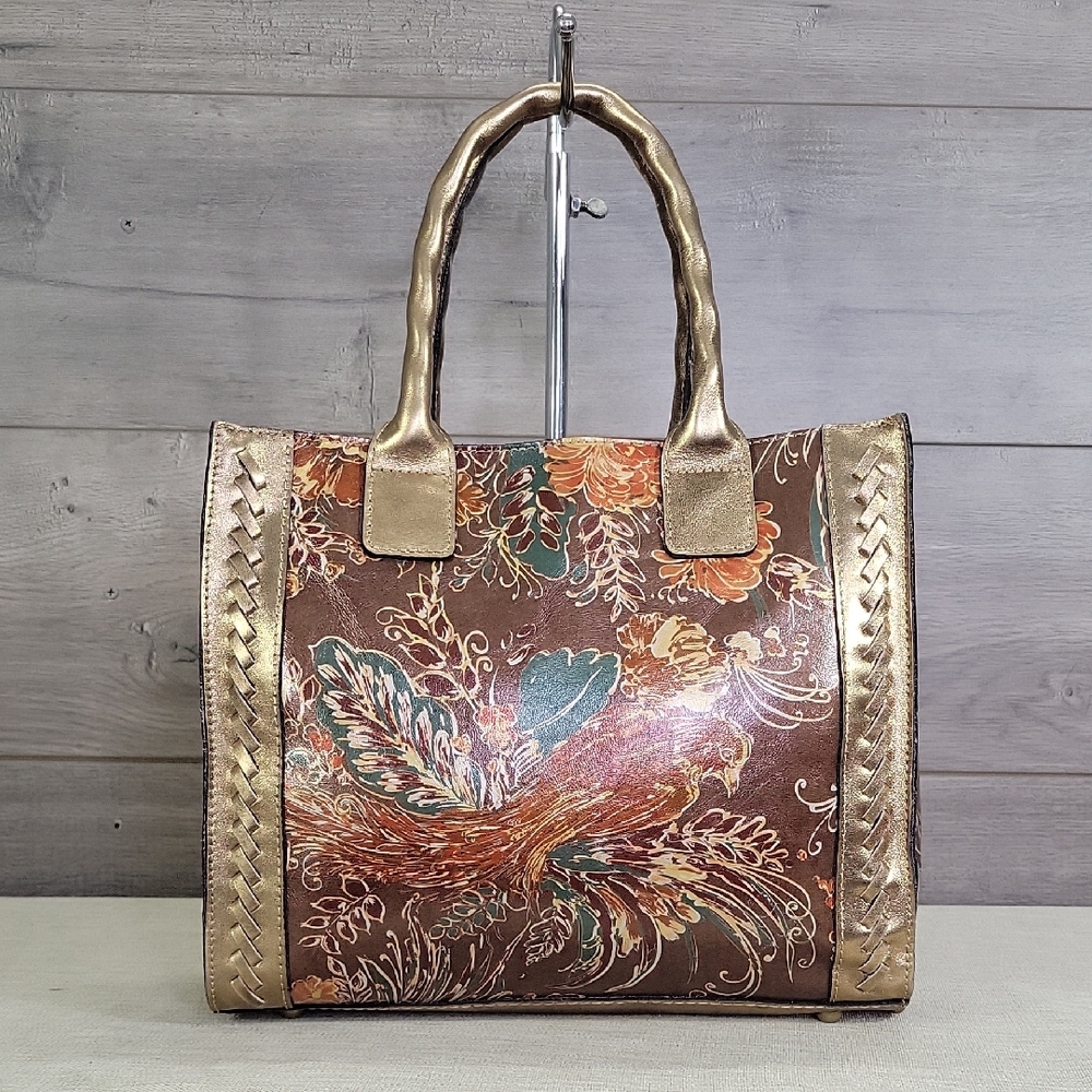 Patricia Nash Gold and Brown Floral Satchel